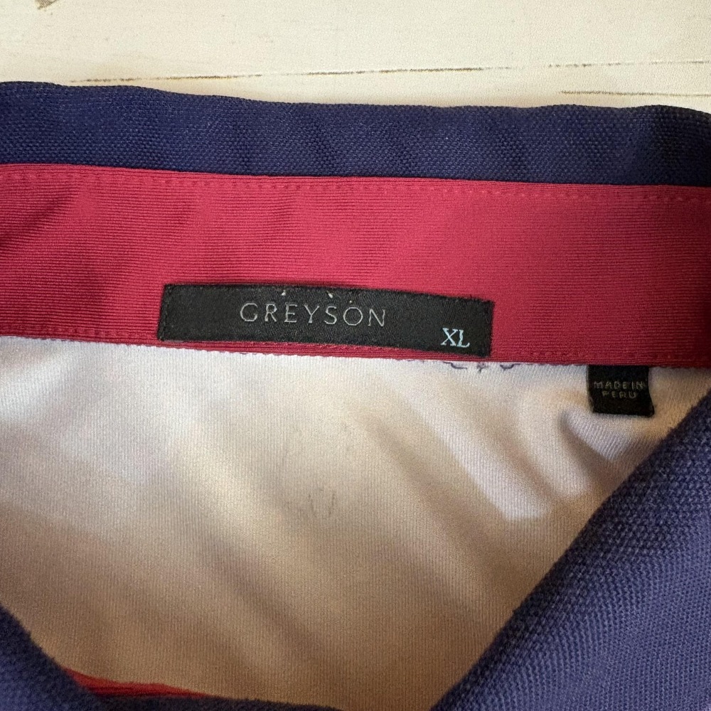 Greyson Polo Shirt Mens XL Purple Geometric Golf Performance Short Sleeve Peru - Picture 3 of 6